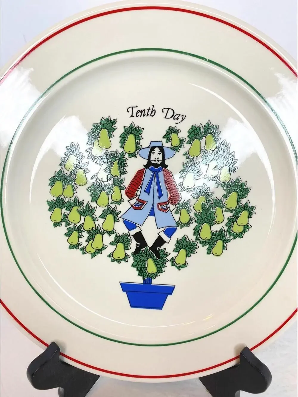 Vintage Taylorton Potteries Sally Merwin Design Christmas 10th Day Plate Platter
